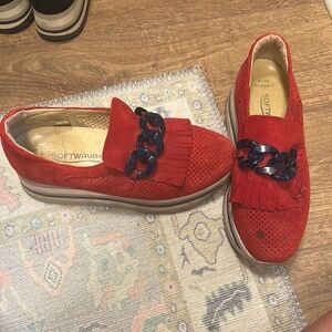 Softwaves Red Suede Cadie sneakers Loafers with Chain size 39